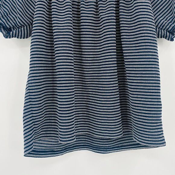 Madewell Texture & Thread Size Small Navy Blue & White Striped Peasant Top - Picture 4 of 10